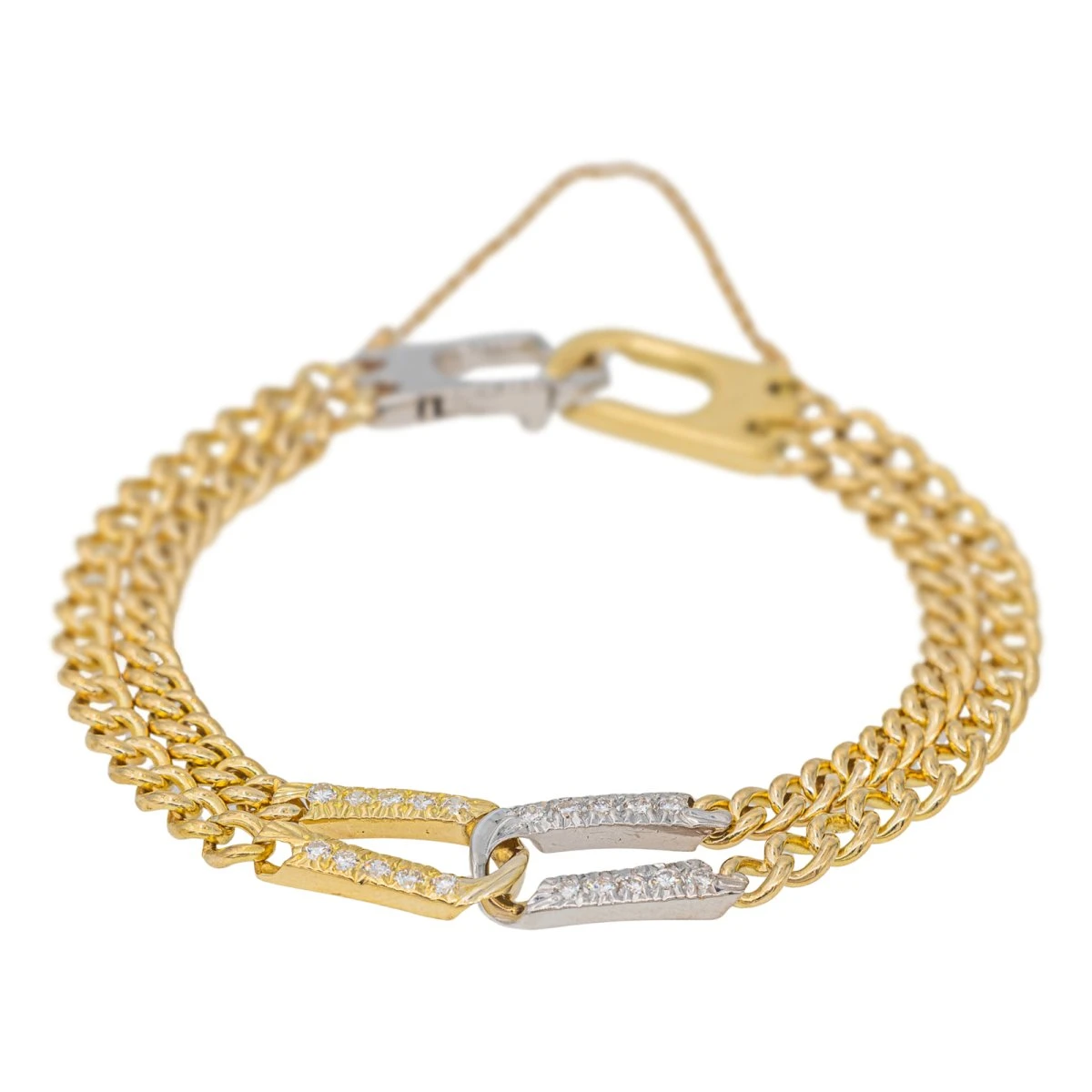 Bracelet Maille Gourmette En Or Jaune, Or Blanc Et Diamant 3 Bracelet Maille Gourmette En Or Jaune, Or Blanc Et Diamant – Image 3