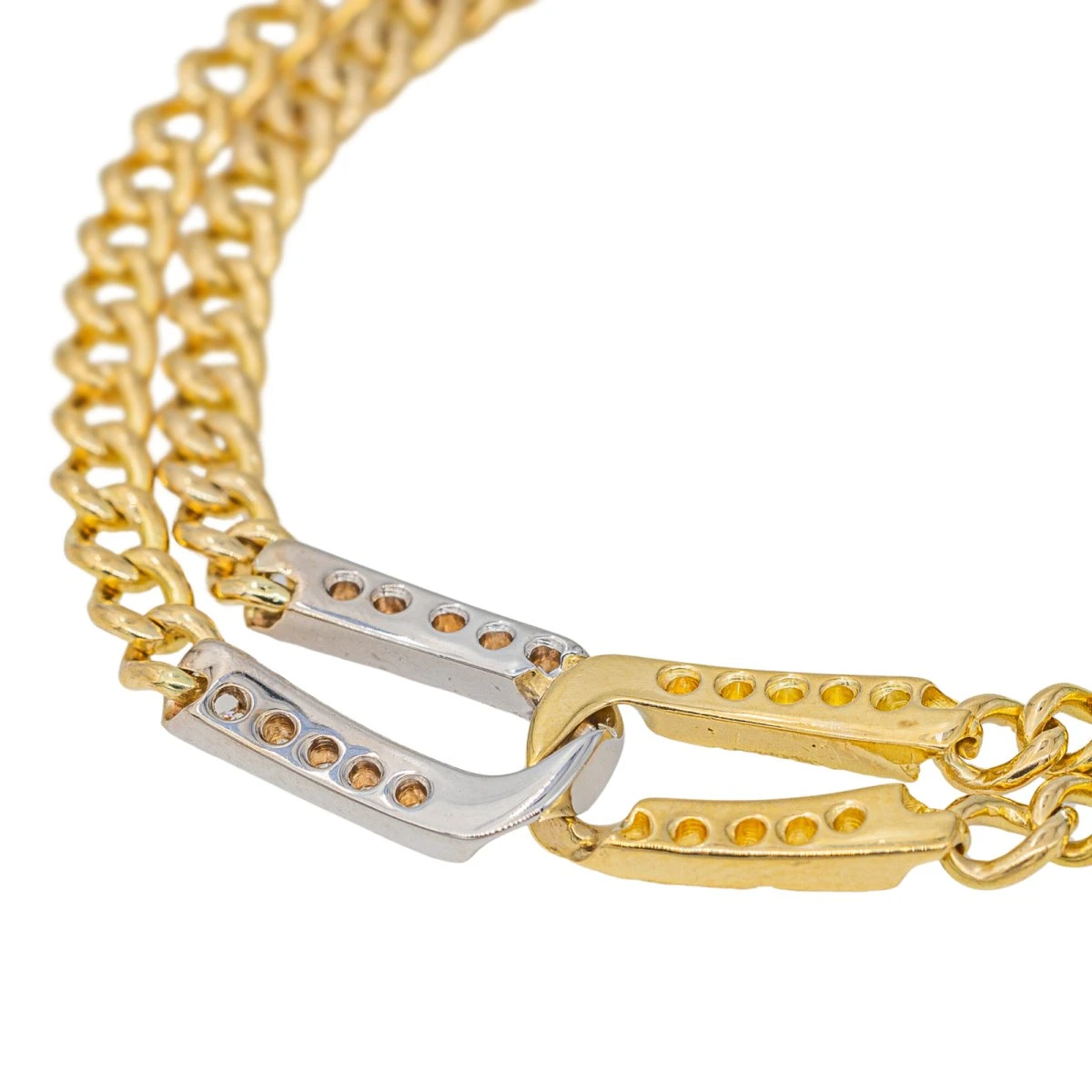 Bracelet Maille Gourmette En Or Jaune, Or Blanc Et Diamant 5 Bracelet Maille Gourmette En Or Jaune, Or Blanc Et Diamant – Image 5