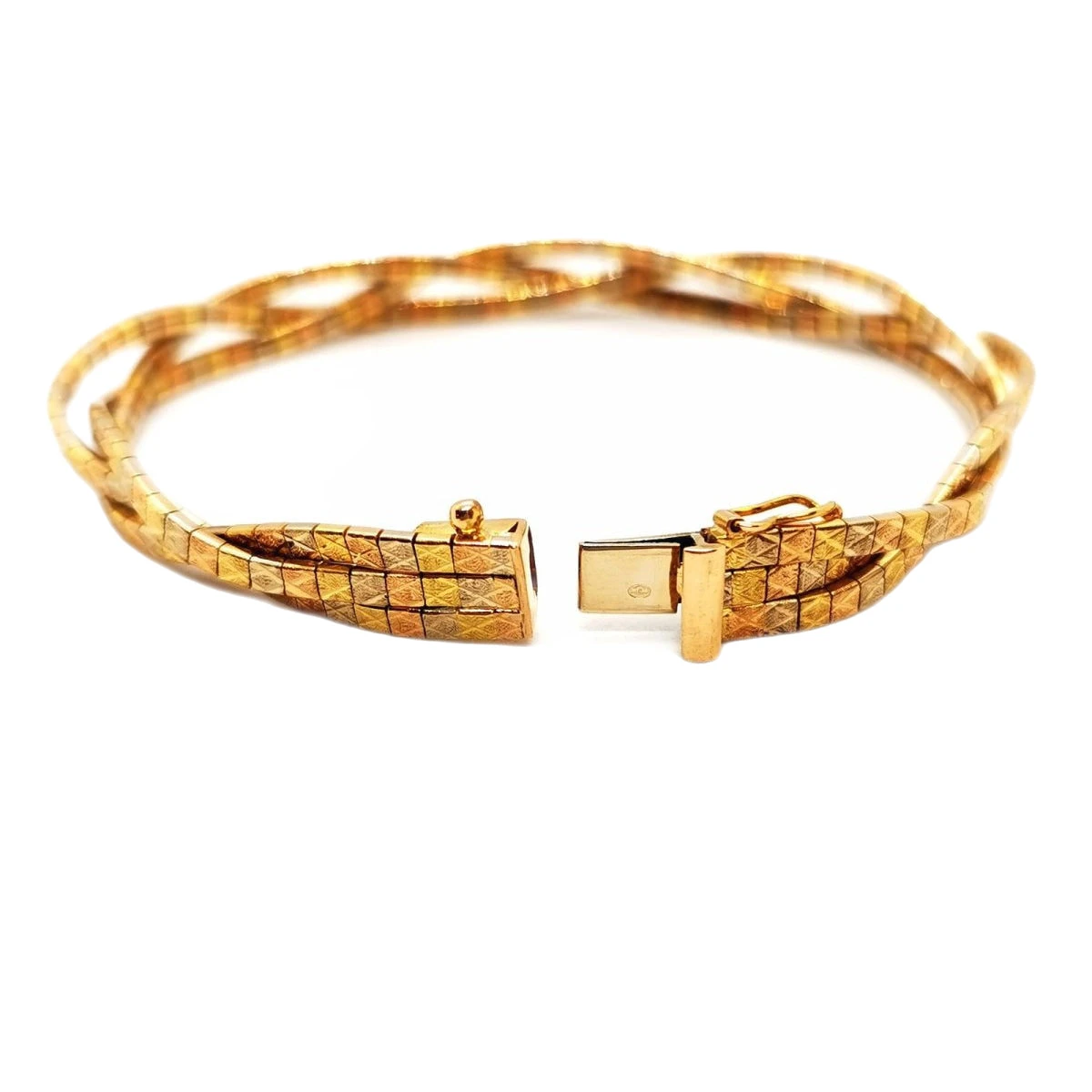 Bracelet Maille Tressée En 3 Ors 5 Bracelet Maille Tressée En 3 Ors – Image 5