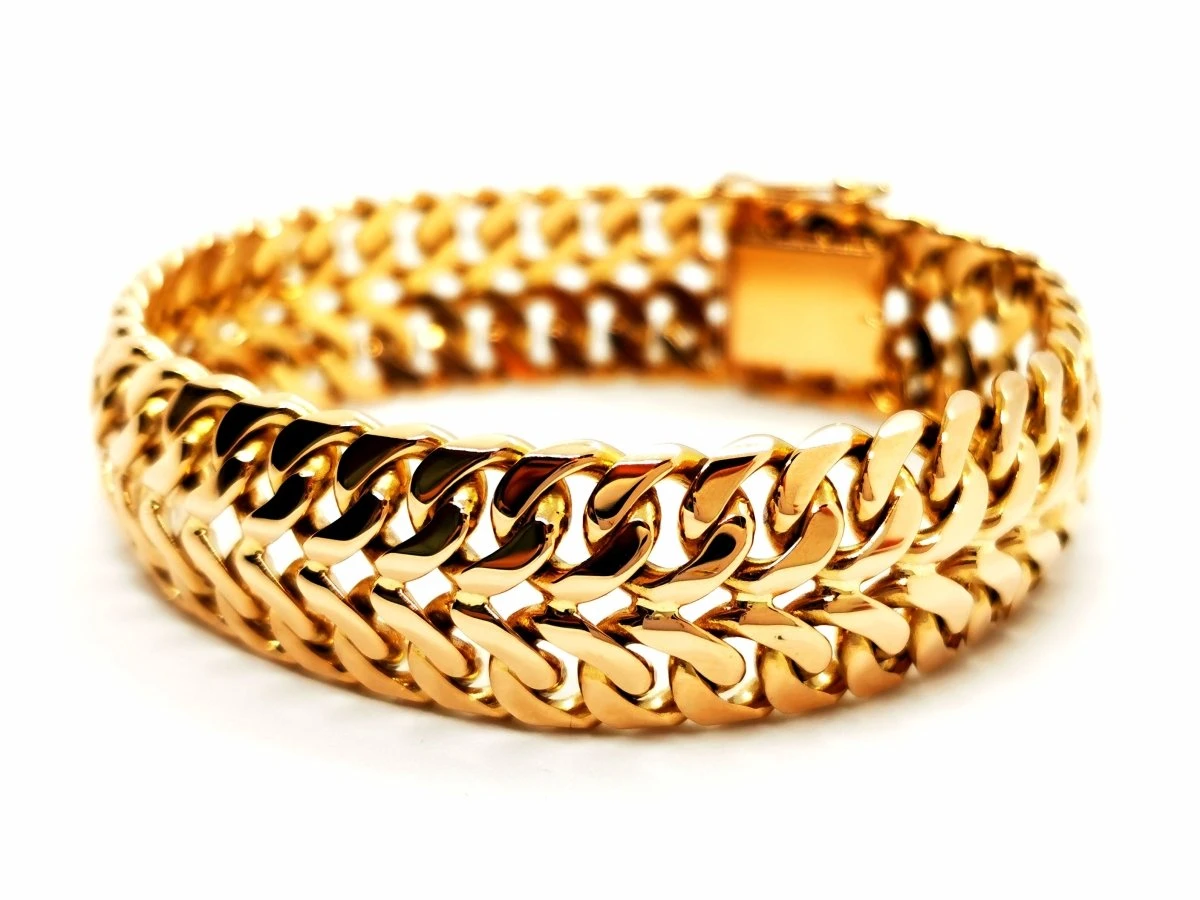 Bracelet Manchette Double Maille En Or Jaune 6 Bracelet Manchette Double Maille En Or Jaune – Image 6