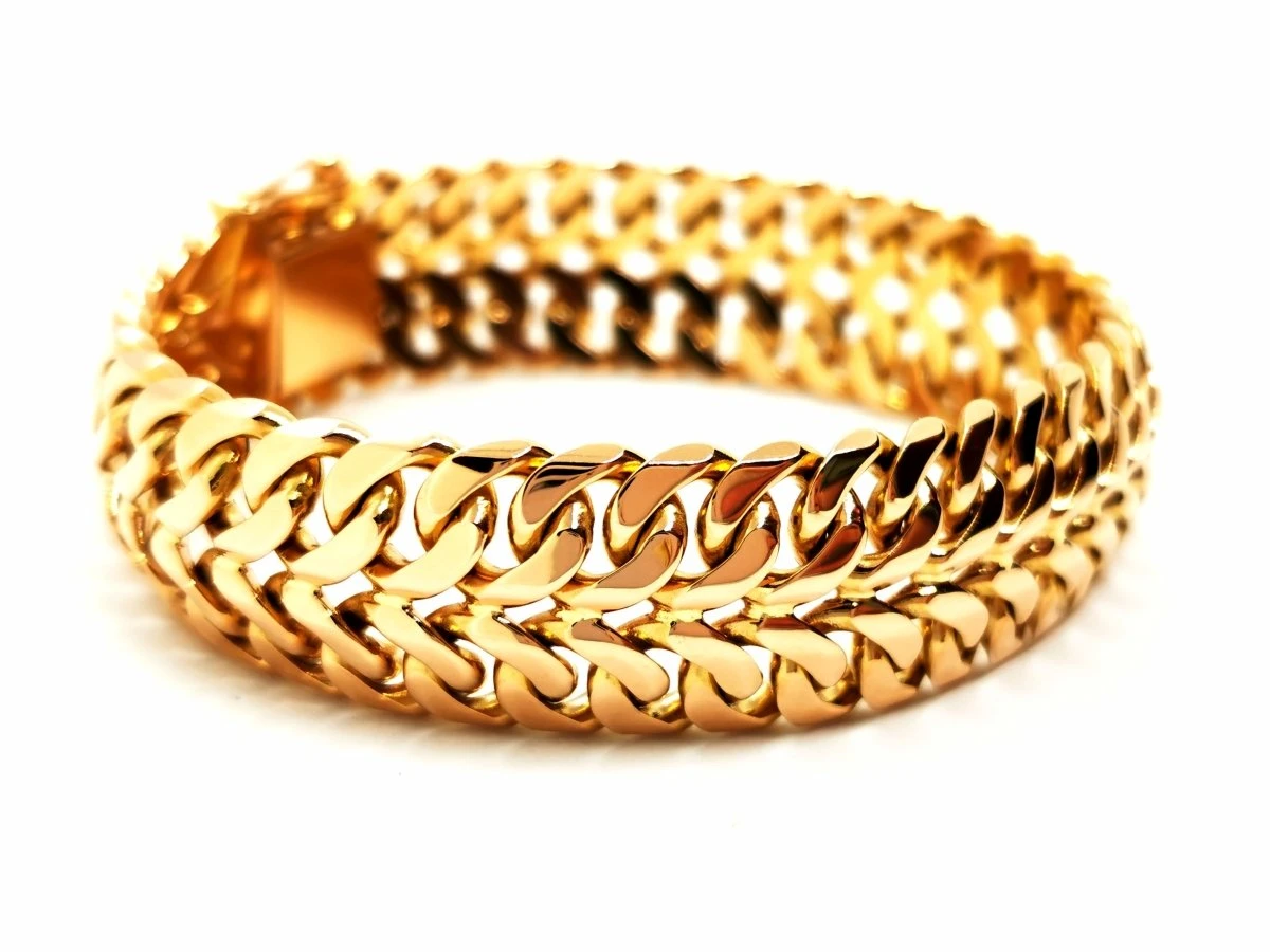 Bracelet Manchette Double Maille En Or Jaune 5 Bracelet Manchette Double Maille En Or Jaune – Image 5