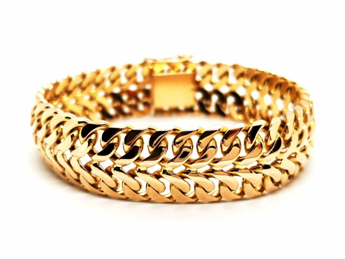 Bracelet Manchette Double Maille En Or Jaune 1 Bracelet Manchette Double Maille En Or Jaune