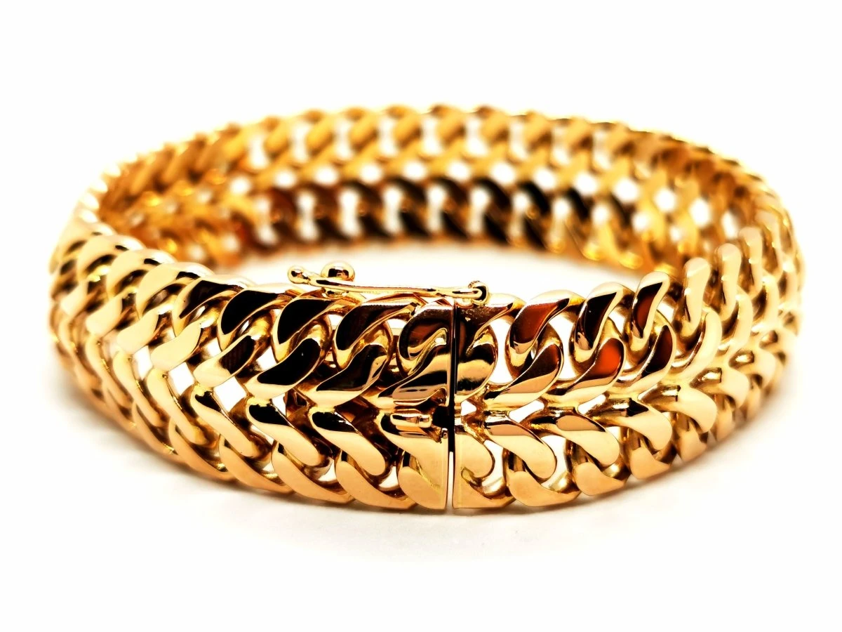 Bracelet Manchette Double Maille En Or Jaune 4 Bracelet Manchette Double Maille En Or Jaune – Image 4