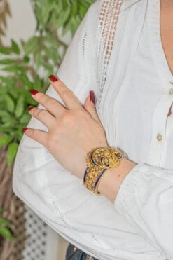 Bracelet Manchette En Or Jaune, émail Et Diamant -Castafiore Boutique bracelet manchette en or jaune email et diamant 186807