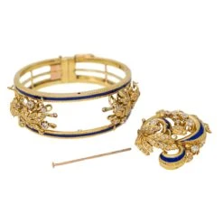 Bracelet Manchette En Or Jaune, émail Et Diamant -Castafiore Boutique bracelet manchette en or jaune email et diamant 829012