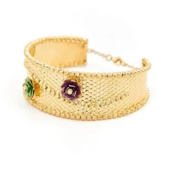 Bracelet Manchette Filigrané En Or Jaune -Castafiore Boutique bracelet manchette filigrane en or jaune 730065