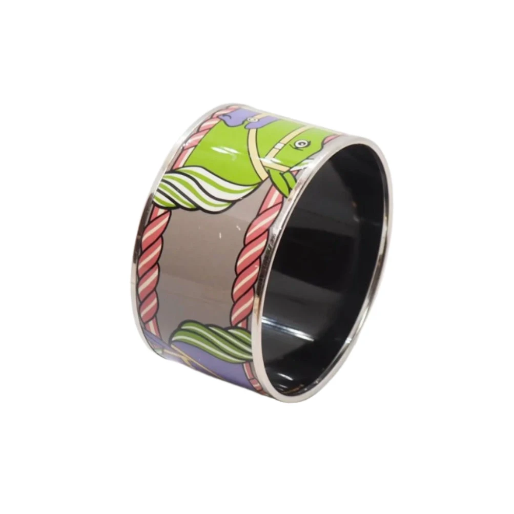 Bracelet Manchette HERMÈS "Quadrige" En Métal Argenté Palladié émaillé 5 Bracelet Manchette HERMÈS "Quadrige" En Métal Argenté Palladié émaillé – Image 5