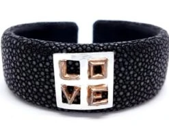 Bracelet Manchette En 2 Ors Et Galuchat Noir 12 Bracelet Manchette En 2 Ors Et Galuchat Noir -Castafiore Boutique bracelet manchette love en 2 ors et galuchat noir 829542