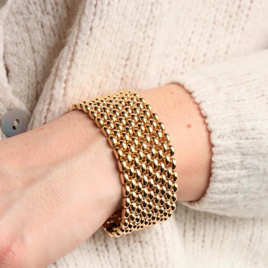 Bracelet Manchette Maille Grain De Riz En Or Jaune 2 Bracelet Manchette Maille Grain De Riz En Or Jaune – Image 2