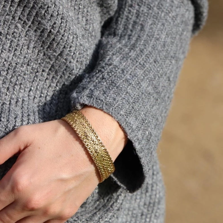 Bracelet Manchette Maille Polonaise En Or Jaune 2 Bracelet Manchette Maille Polonaise En Or Jaune – Image 2
