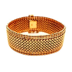 Bracelet Manchette Maille Polonaise En Or Rose