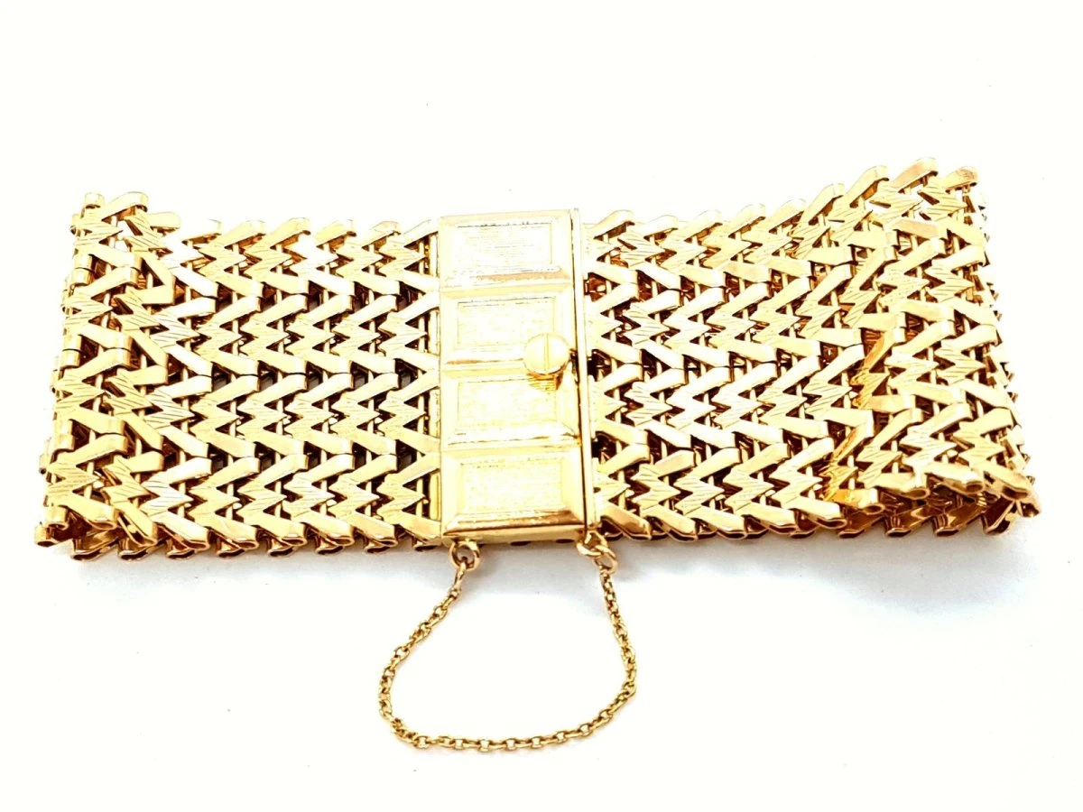 Bracelet Manchette Maille Tissée En Or Jaune 4 Bracelet Manchette Maille Tissée En Or Jaune – Image 4