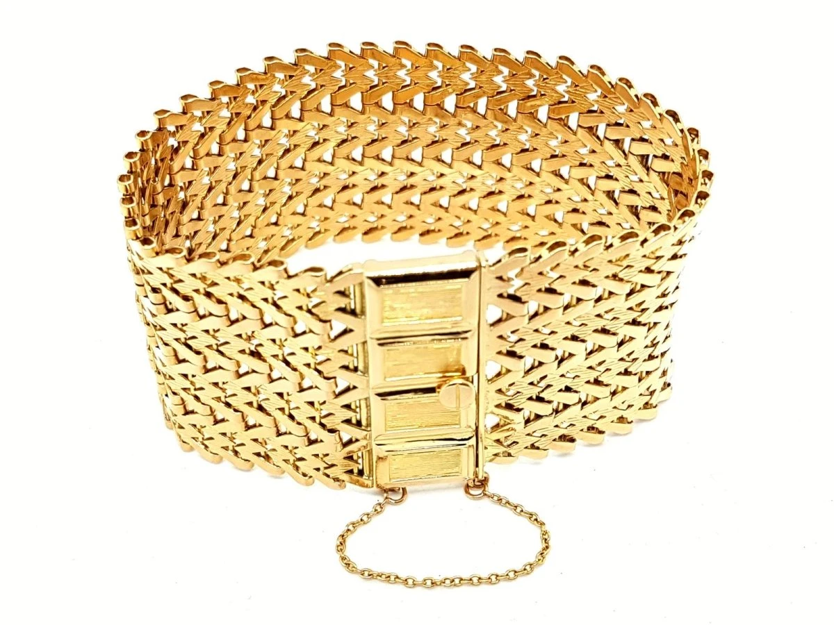 Bracelet Manchette Maille Tissée En Or Jaune 1 Bracelet Manchette Maille Tissée En Or Jaune