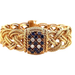 Bracelet Montre BOUCHERON "Vannerie" En Or Jaune, Diamants Et Saphirs