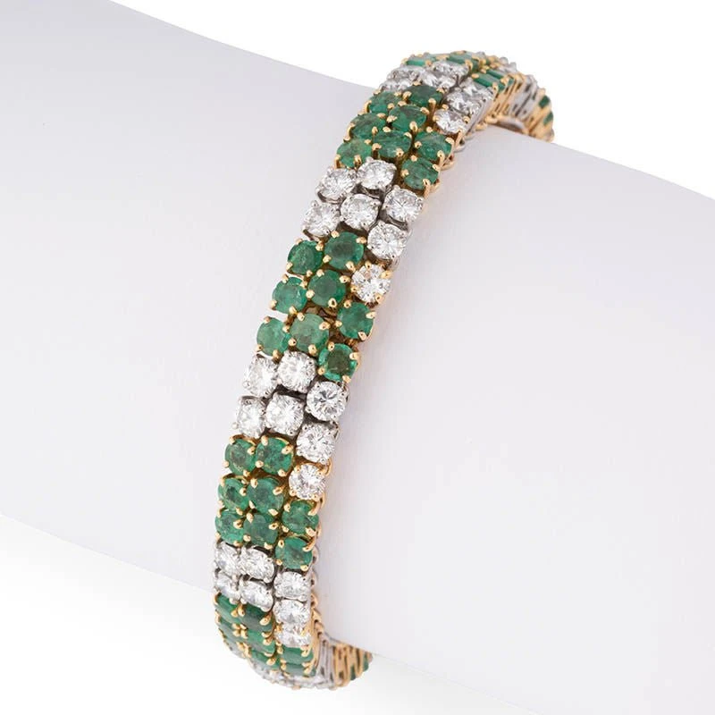 Bracelet Ligne En Or Jaune, Platine, émeraudes Et Diamants 4 Bracelet Ligne En Or Jaune, Platine, émeraudes Et Diamants – Image 4