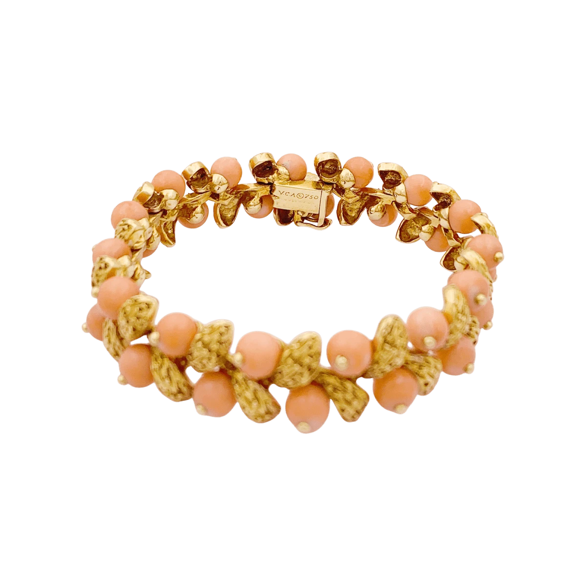 Miller Bracelet Souple VAN CLEEF & ARPELS "Gui" En Or Jaune Et Corail Peau D'ange 4 Miller Bracelet Souple VAN CLEEF & ARPELS "Gui" En Or Jaune Et Corail Peau D'ange – Image 4