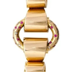 Miller Bracelet Tank En Or Rose, Diamants Et Pierres Rouges -Castafiore Boutique bracelet tank en or rose diamants et pierres rouges 914159