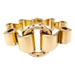 Miller Bracelet Tank En Or Rose, Diamants Et Pierres Rouges