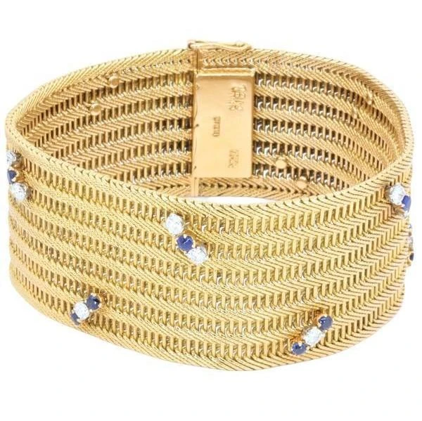 BRACELET TRESSÉ ANNÉES 60' SAPHIRS ET DIAMANTS 1 BRACELET TRESSÉ ANNÉES 60' SAPHIRS ET DIAMANTS