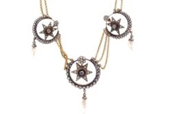 Collier Ancien 19e Perles Fines Et Roses De Diamants