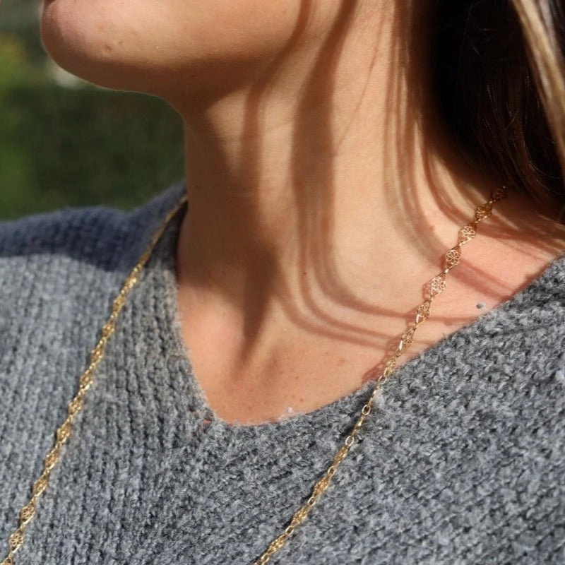 Collier Chaîne Maille Filigrane En Or Jaune 2 Collier Chaîne Maille Filigrane En Or Jaune – Image 2