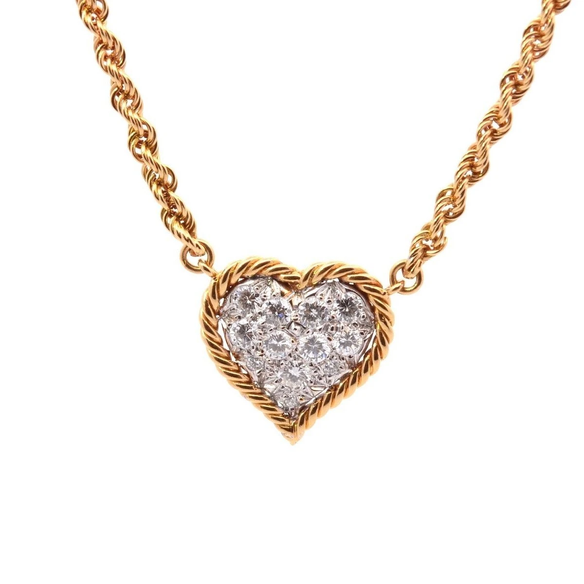 Collier Cœur En Or Jaune, Platine Et Diamants 1 Collier Cœur En Or Jaune, Platine Et Diamants