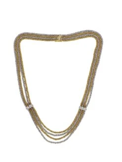 Collier Draperie Quatre Rangs En Or Jaune, Or Blanc Et Diamants
