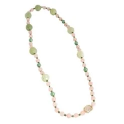 Collier En Aventurine, Quartz Rose Et Jade