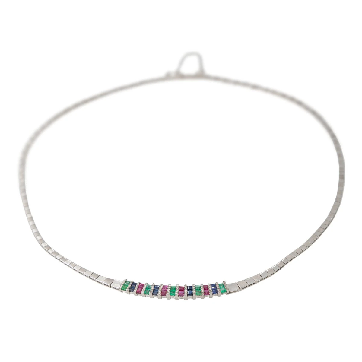 Collier En Or Blanc émeraude Rubis Et Diamants 2 Collier En Or Blanc émeraude Rubis Et Diamants – Image 2