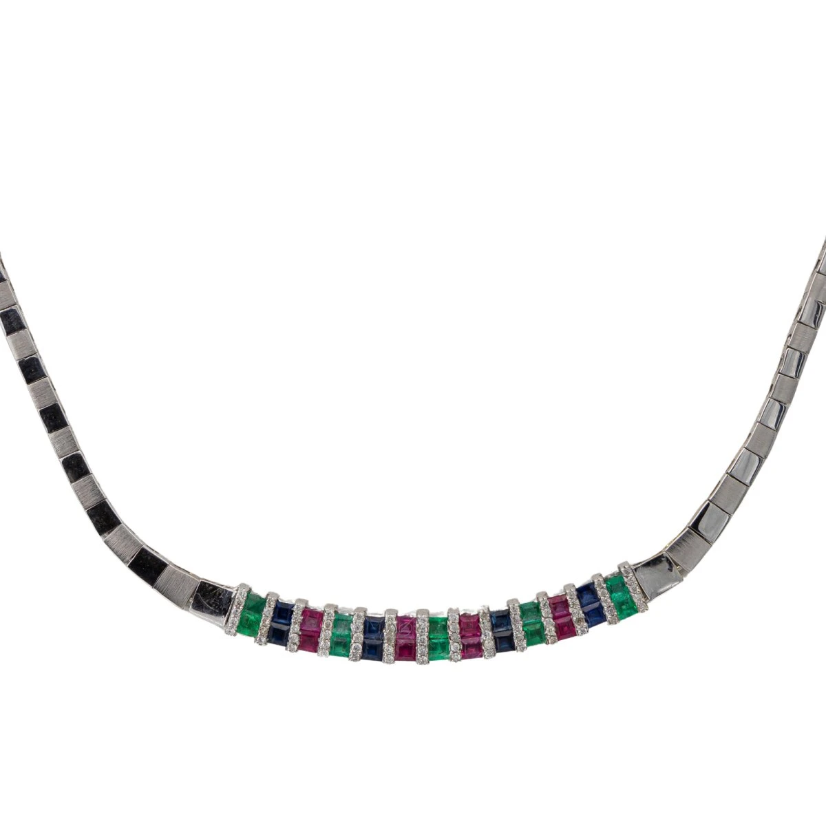 Collier En Or Blanc émeraude Rubis Et Diamants 4 Collier En Or Blanc émeraude Rubis Et Diamants – Image 4