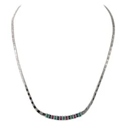 Collier En Or Blanc émeraude Rubis Et Diamants