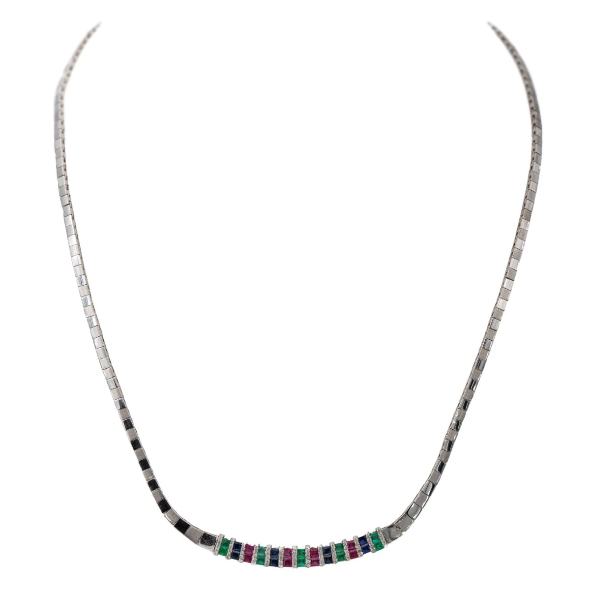 Collier En Or Blanc émeraude Rubis Et Diamants 1 Collier En Or Blanc émeraude Rubis Et Diamants