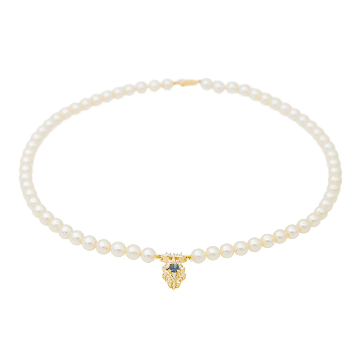 Collier En Or Jaune, Perles, Saphir Et Diamants 4 Collier En Or Jaune, Perles, Saphir Et Diamants – Image 4