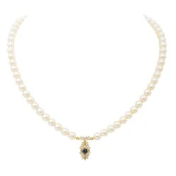 Collier En Or Jaune, Perles, Saphir Et Diamants