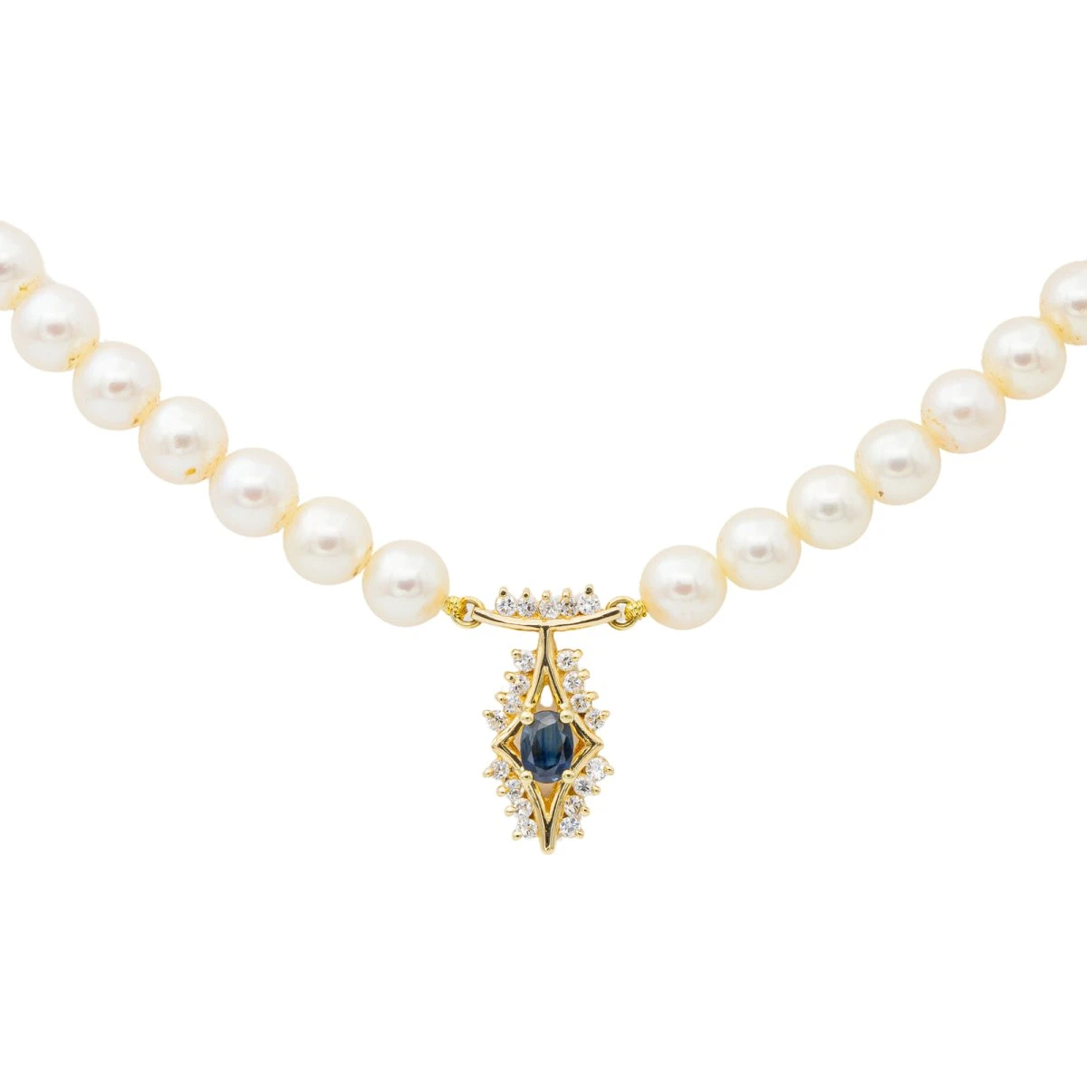 Collier En Or Jaune, Perles, Saphir Et Diamants 3 Collier En Or Jaune, Perles, Saphir Et Diamants – Image 3
