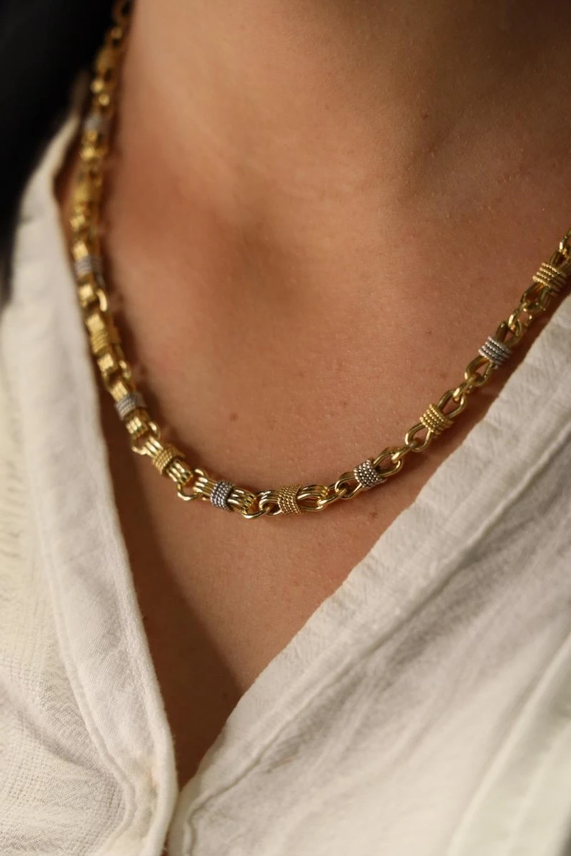 Collier Maille Fantaisie En Or Jaune Et Blanc 6 Collier Maille Fantaisie En Or Jaune Et Blanc – Image 6