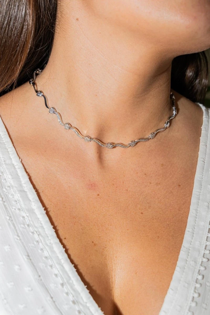 Collier Maille Fantaisie Or Blanc Diamant 2 Collier Maille Fantaisie Or Blanc Diamant – Image 2