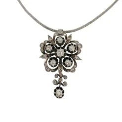 Collier Pendentif Broche En Or Blanc, Argent Et Diamants