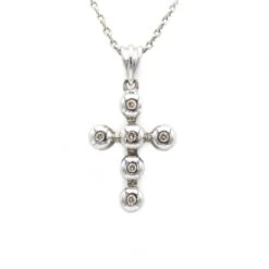 Collier Pendentif Croix - Or Blanc & Diamants