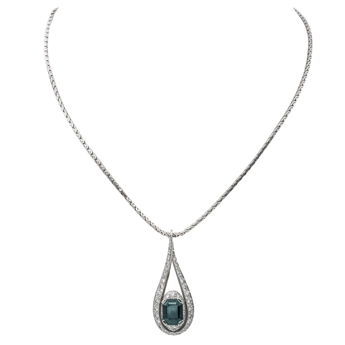 Collier Pendentif Or Blanc Saphir 1 Collier Pendentif Or Blanc Saphir