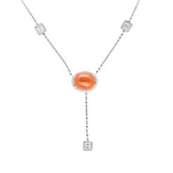 Collier Pendentif En Or Gris, Cabochon Et Diamants