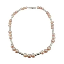 Collier POIRAY "fuseau" En Or Blanc Et Perles Roses