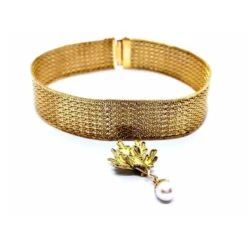 Collier Ras De Cou Imposant En Or Jaune Et Perle -Castafiore Boutique collier ras de cou imposant en or jaune et perle 428465