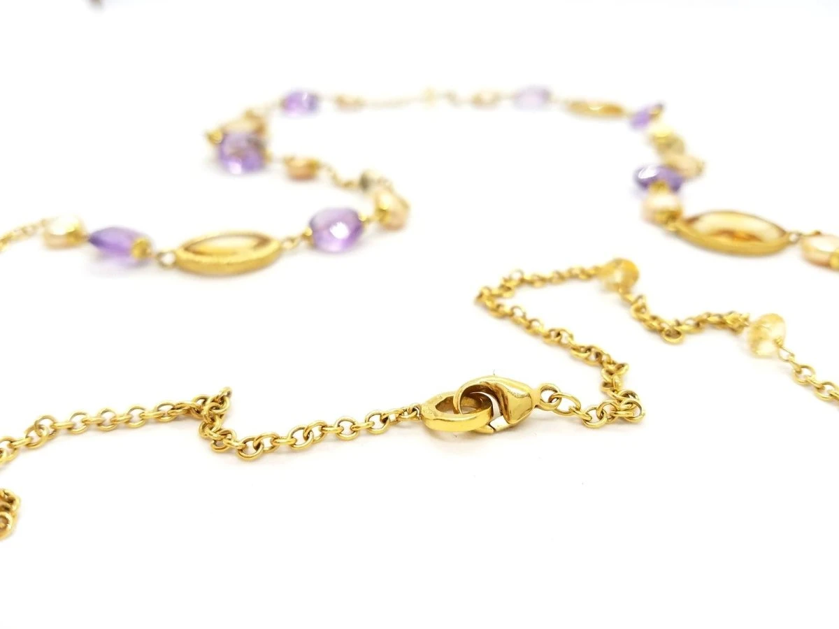 Collier Sautoir En Or Jaune, Perles, Citrines Et Améthystes 7 Collier Sautoir En Or Jaune, Perles, Citrines Et Améthystes – Image 7
