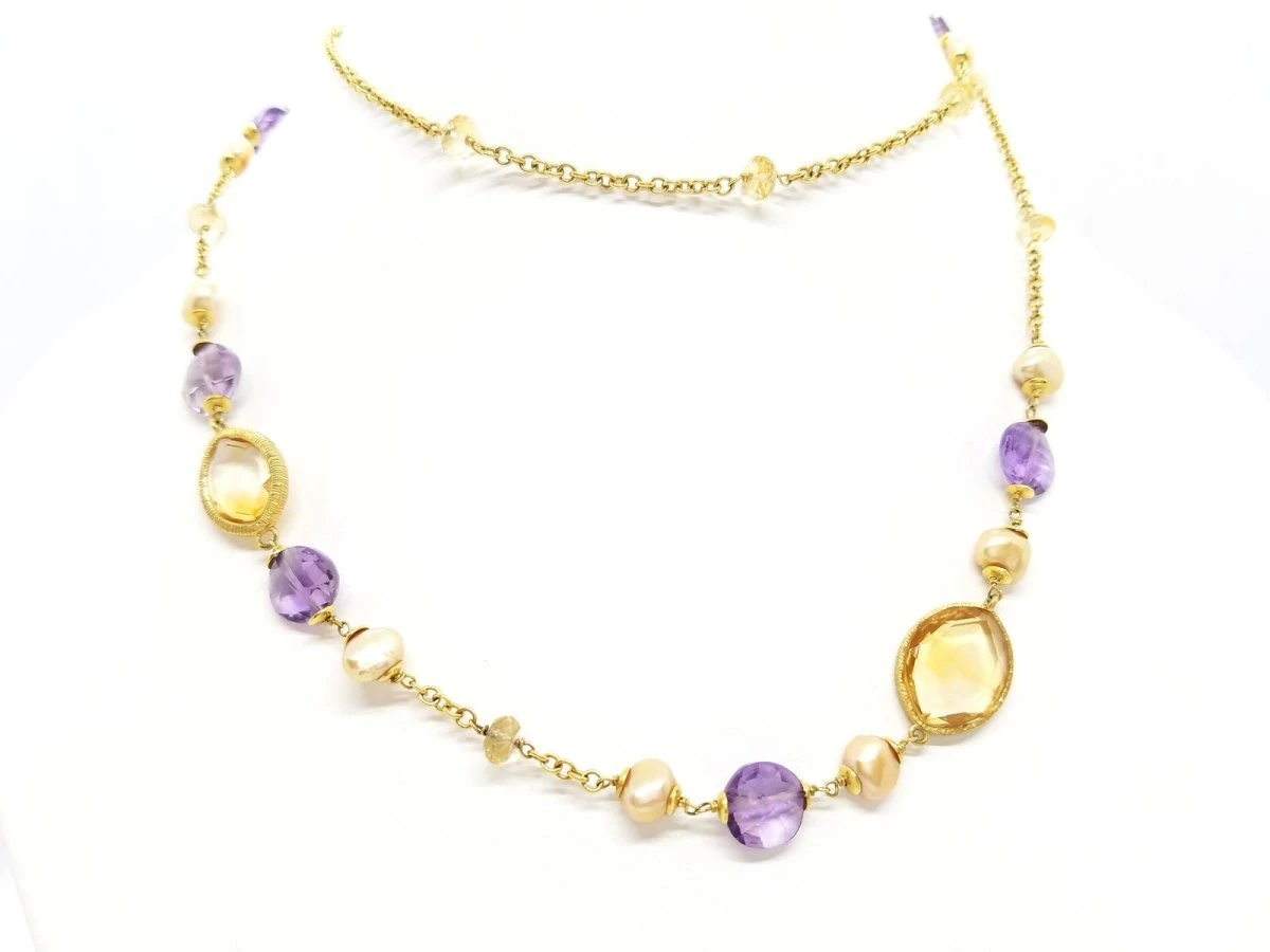 Collier Sautoir En Or Jaune, Perles, Citrines Et Améthystes 6 Collier Sautoir En Or Jaune, Perles, Citrines Et Améthystes – Image 6