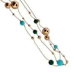 Collier Sautoir En Or Rose, Malachite Opaline Et Diamants