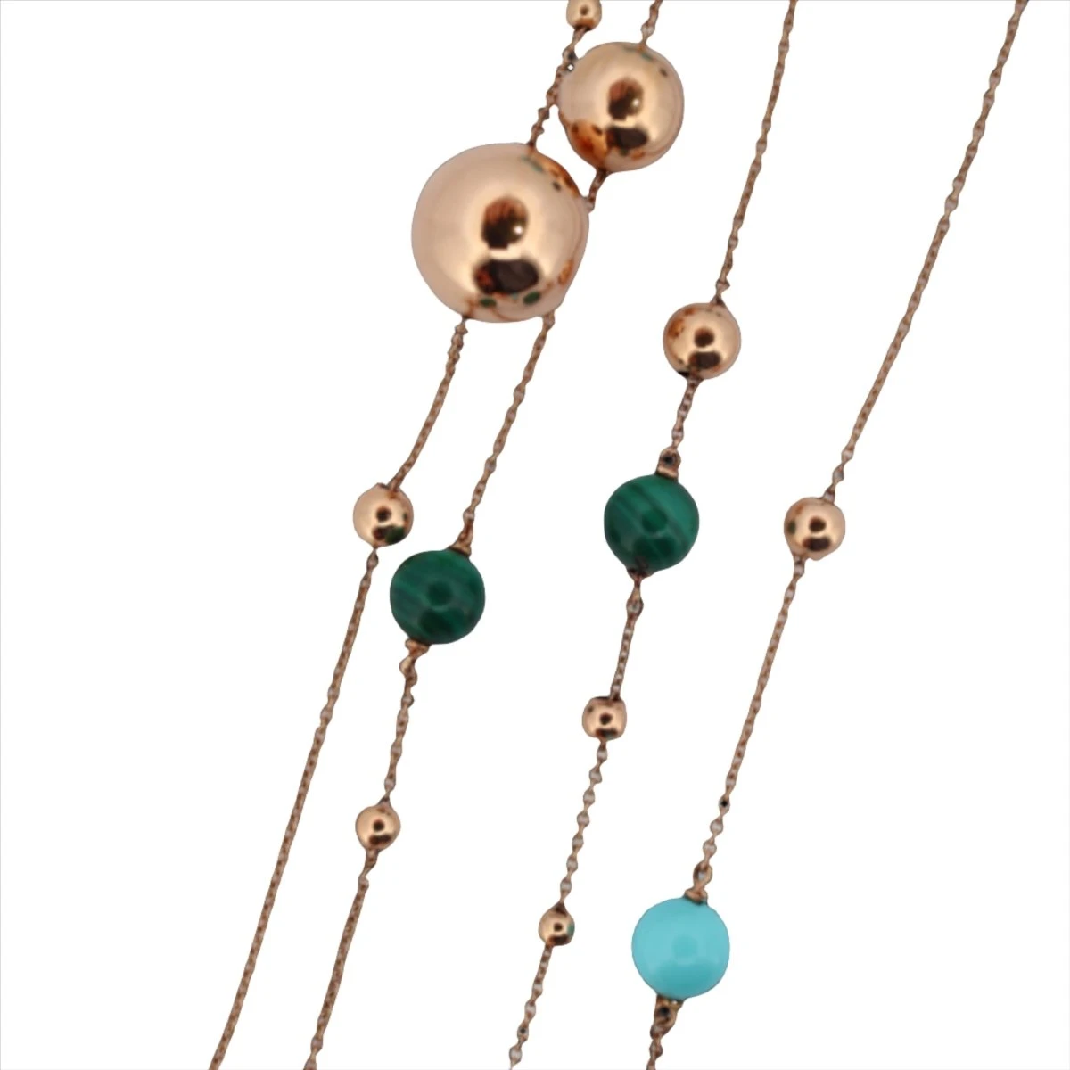 Collier Sautoir En Or Rose, Malachite Opaline Et Diamants 2 Collier Sautoir En Or Rose, Malachite Opaline Et Diamants – Image 2