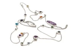 Collier Sautoir Multicolore En Or Blanc, Saphirs, Améthystes Et Aigue Marine