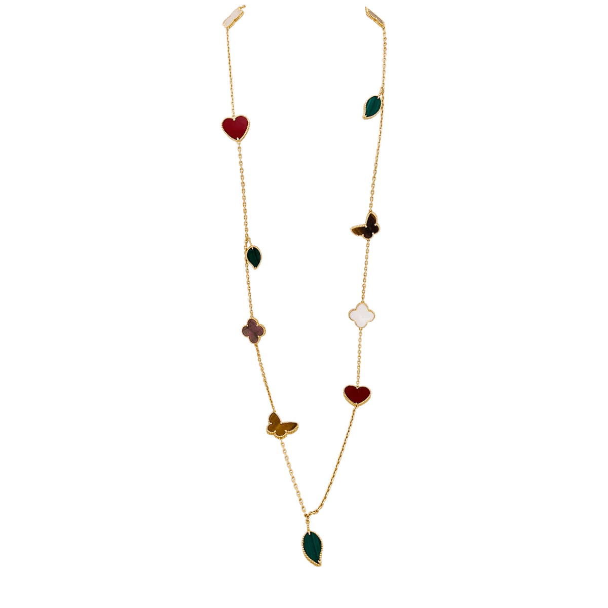 Miller Collier-Sautoir VAN CLEEF & ARPELS "Lucky Alhambra", Or Jaune, Cornaline, Malachite, Oeil De Tigre, Nacre 1 Miller Collier-Sautoir VAN CLEEF & ARPELS "Lucky Alhambra", Or Jaune, Cornaline, Malachite, Oeil De Tigre, Nacre