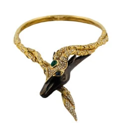 Collier Torque CHAUMET "Filly Princess" En Or Jaune, Bronze, émeraude, Saphirs Et Diamants